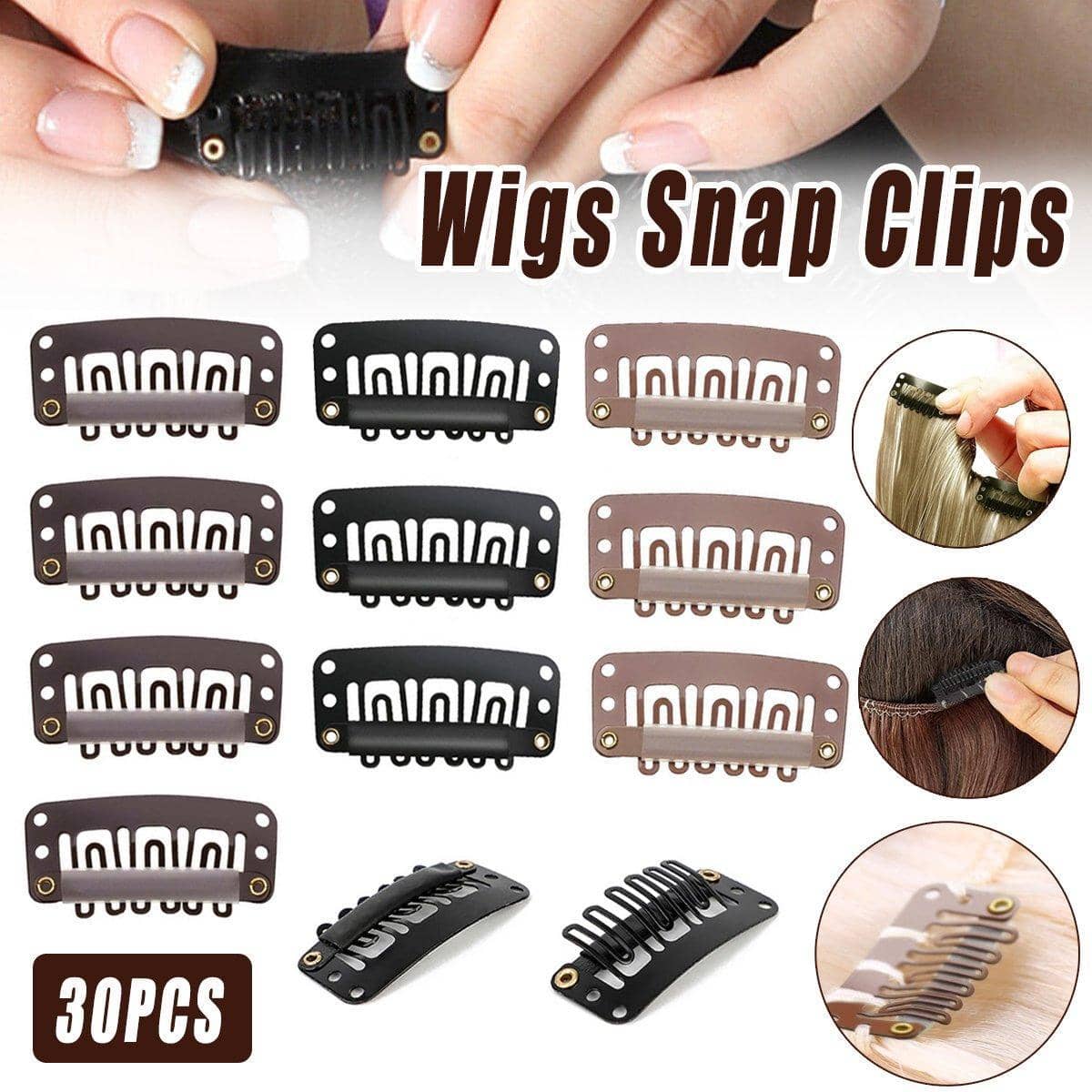 Wig Snap Clips for Hair Extension Wefts, Pack of 30 - Black - view 2