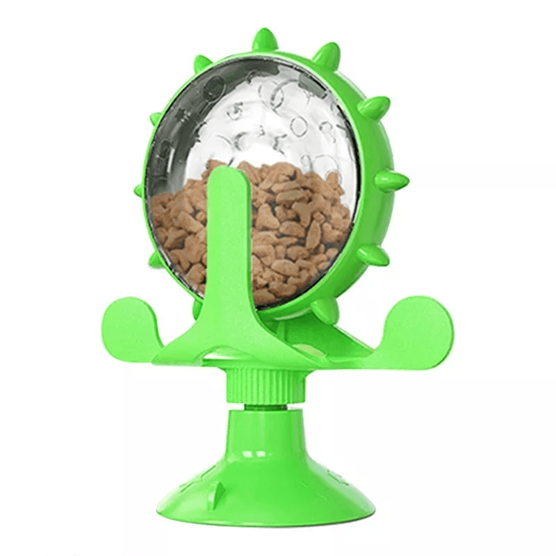Windmill Cat Snack Dispenser Toy Slow Feeder Puzzle - 360 Rotating Green