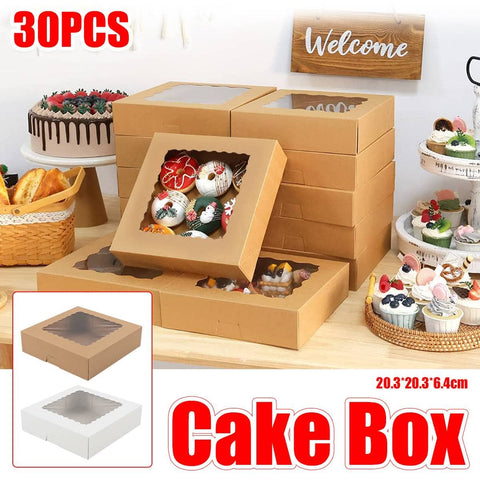 Window Cupcake Dessert Packaging Box - Pack of 30, 20.3 x 20.3 x 6.4 cm - White - view 2