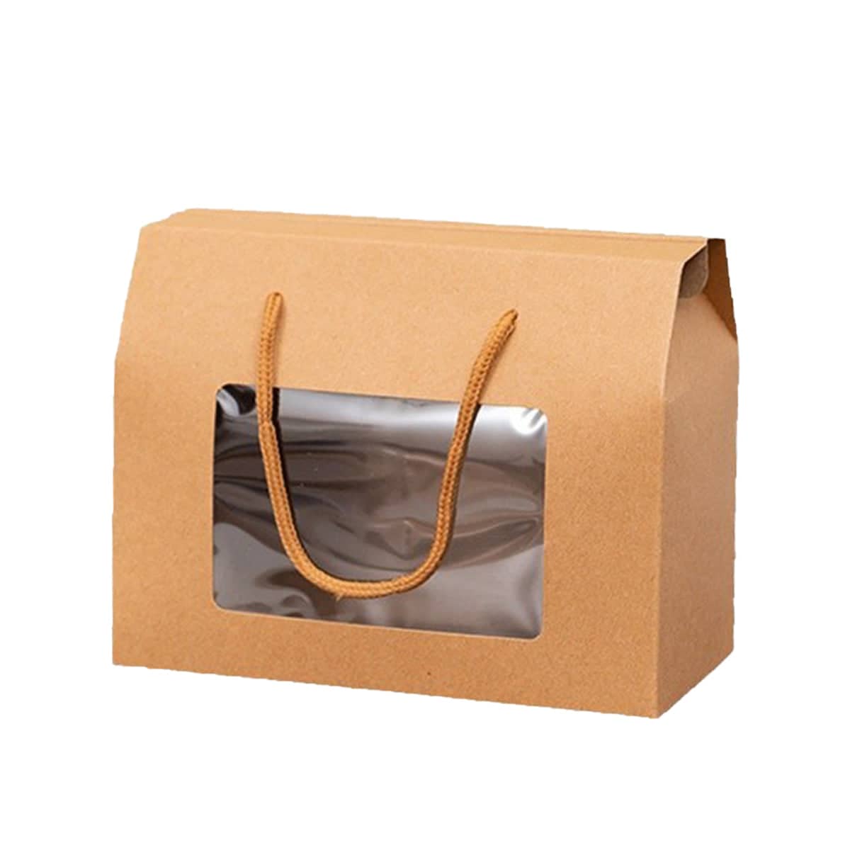 Window Gift Boxes with Handles, Pack of 20 - Brown, Small (15 x 9 x 11 cm)