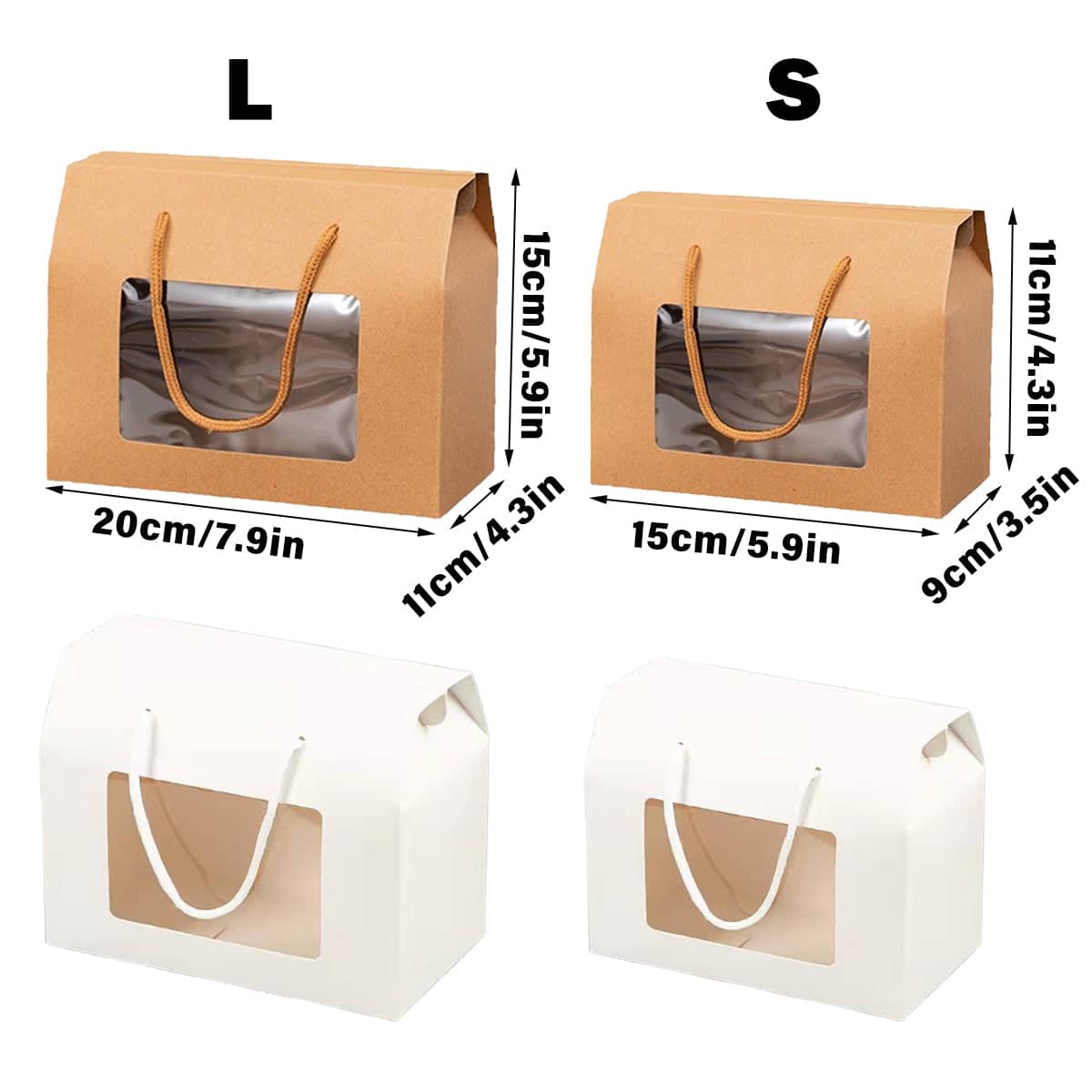 Window Gift Boxes with Handles, Pack of 20 - White, Large (20 x 11 x 15 cm) - view 4