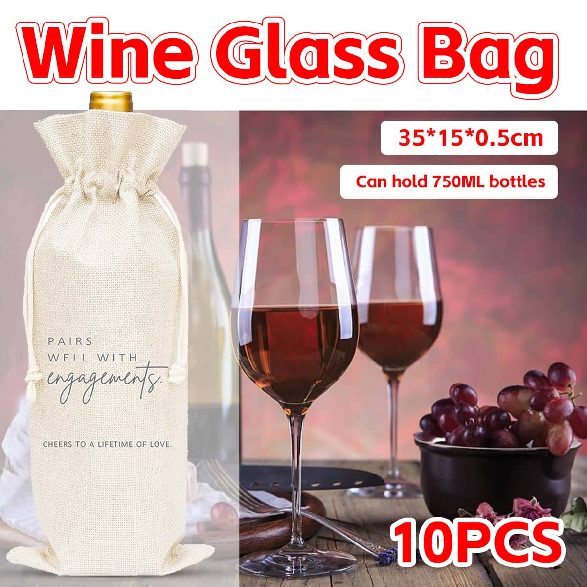 Wine Bottle Gift Bags, 10 Pack, Cotton and Linen Drawstring Bags