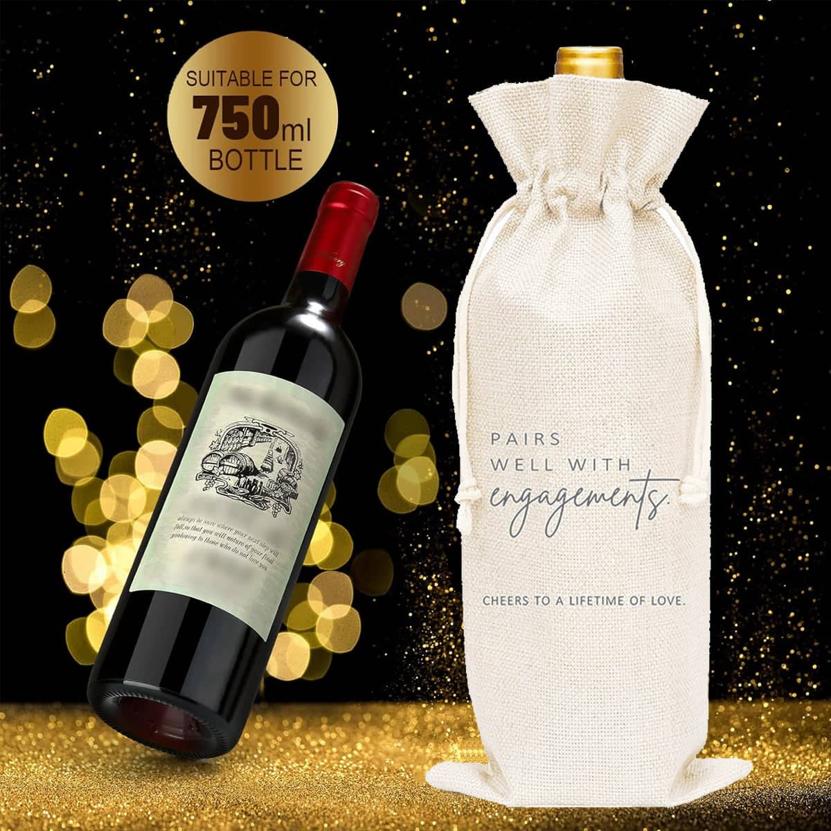 Wine Bottle Gift Bags, 10 Pack, Cotton and Linen Drawstring Bags - view 4