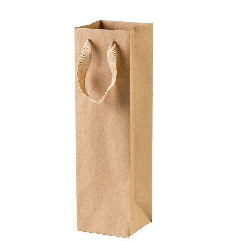 Wine Bottle Gift Bags with Handles, Pack of 10 - Brown Kraft