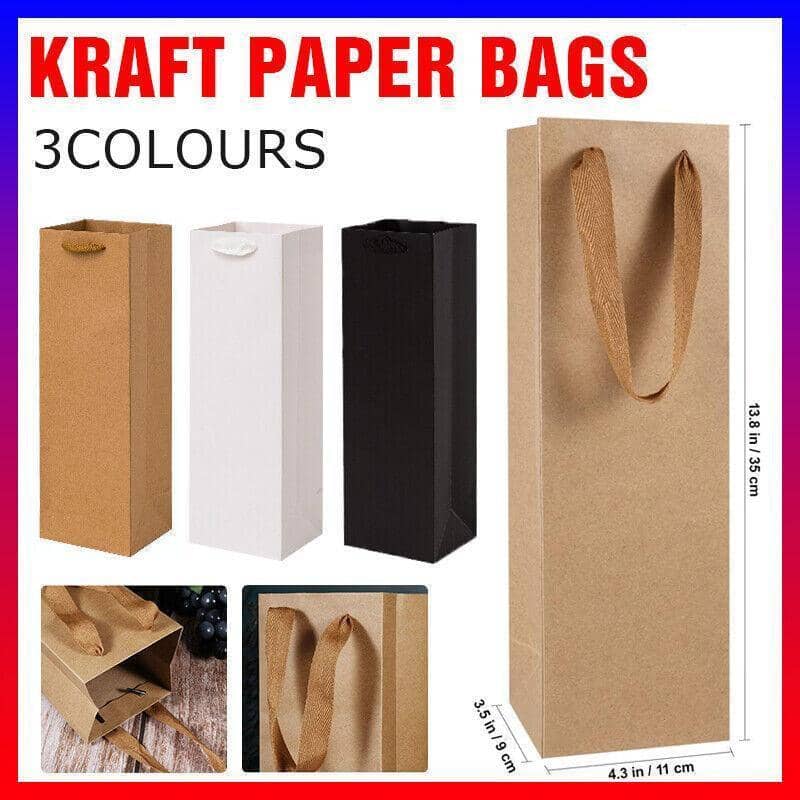 Wine Bottle Gift Bags with Handles, Pack of 10 - Brown Kraft - view 2