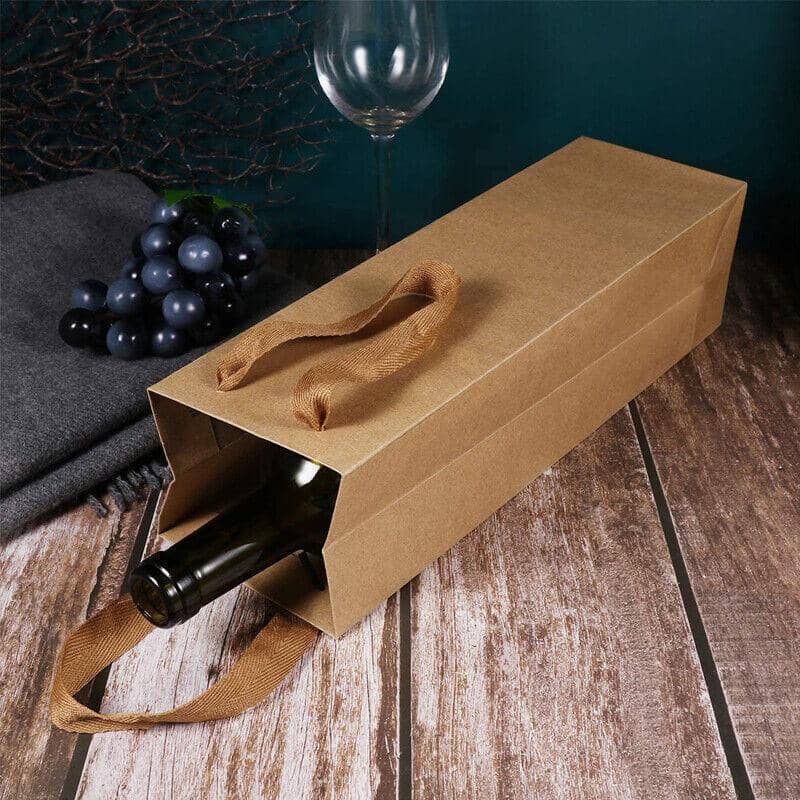 Wine Bottle Gift Bags with Handles, Pack of 10 - Brown Kraft - view 5