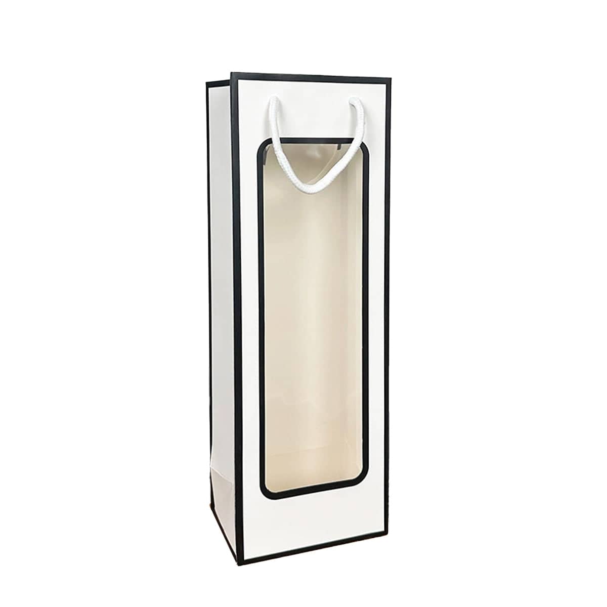Wine Gift Bags with Clear Window and Drawstring, 30 Pack - White and Black
