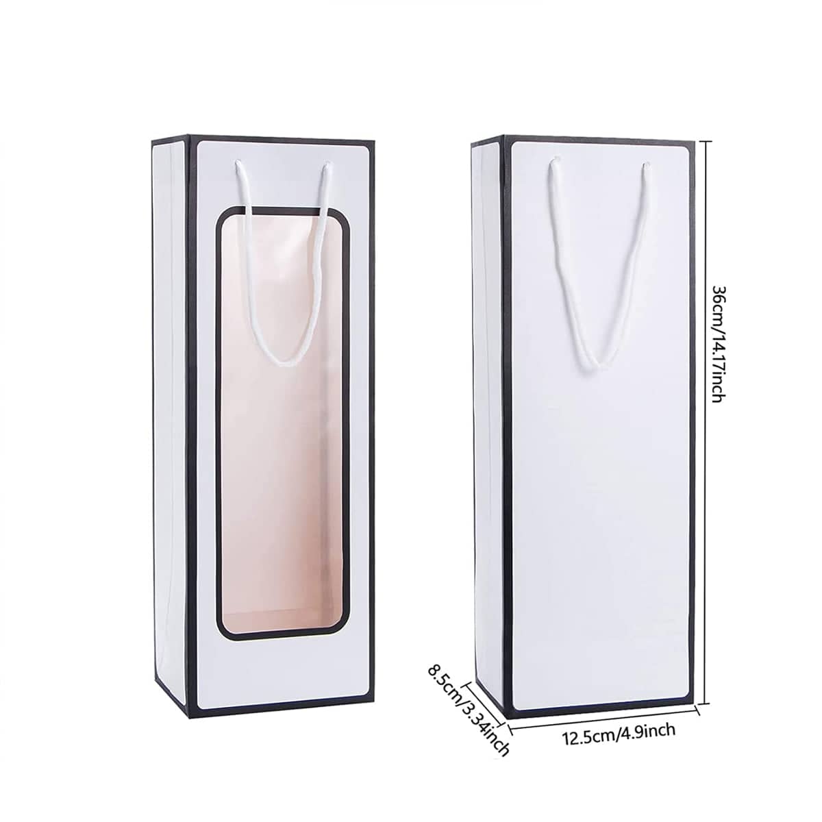 Wine Gift Bags with Clear Window and Drawstring, 30 Pack - White and Black - view 4