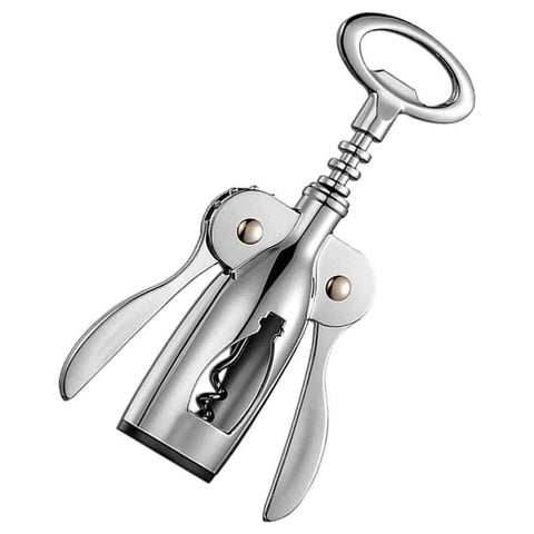 Winged Corkscrew Wine and Beer Bottle Opener, Zinc Alloy - Silver