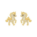 Winged Unicorn Stud Earrings for Women - Gold-Tone with Sparkling Stones