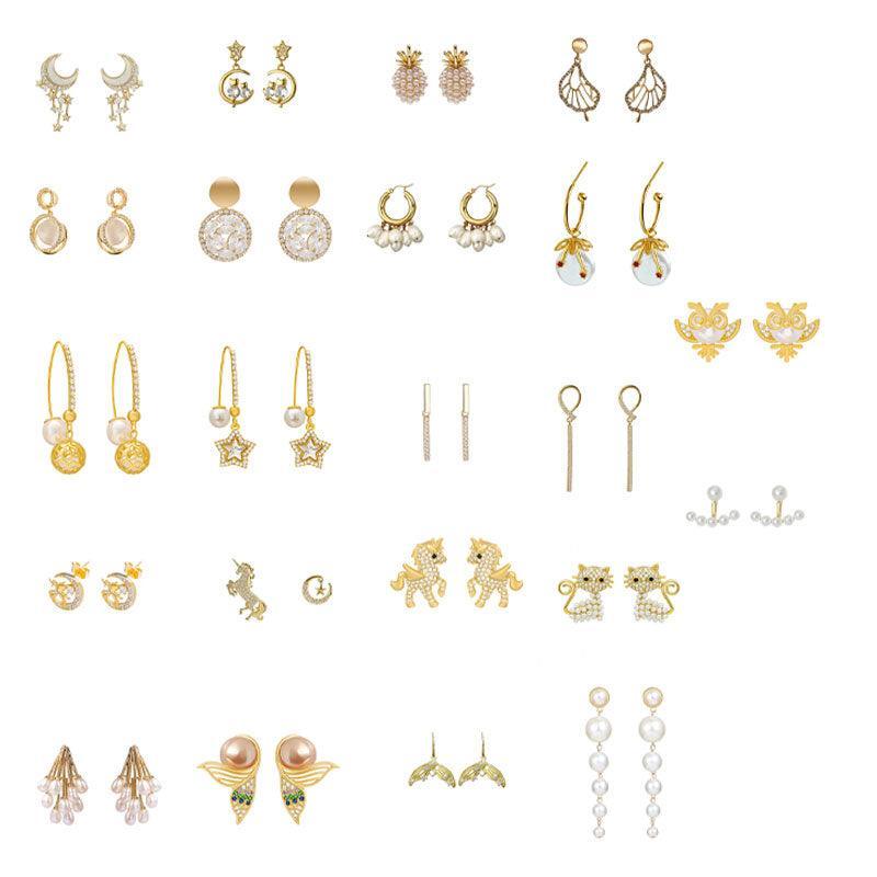 Winged Unicorn Stud Earrings for Women - Gold-Tone with Sparkling Stones - view 3