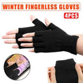 Winter Fingerless Gloves, Soft Warm Knitted Unisex - Black, 2 Pairs