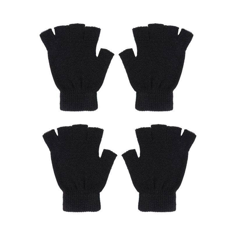 Winter Fingerless Gloves, Soft Warm Knitted Unisex - Black, 2 Pairs - view 2