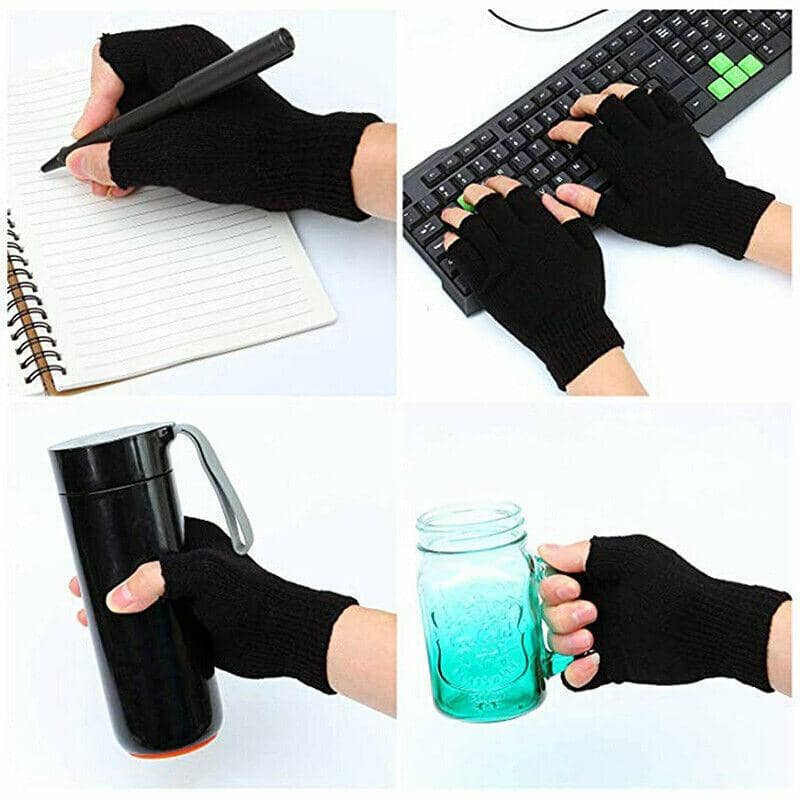 Winter Fingerless Gloves, Soft Warm Knitted Unisex - Black, 2 Pairs - view 3