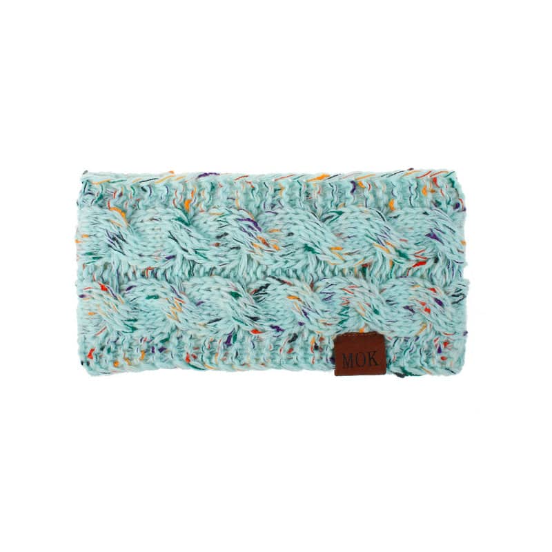 Winter Knitted Headband Ear Warmer for Women - Light Aqua Blue Speckled