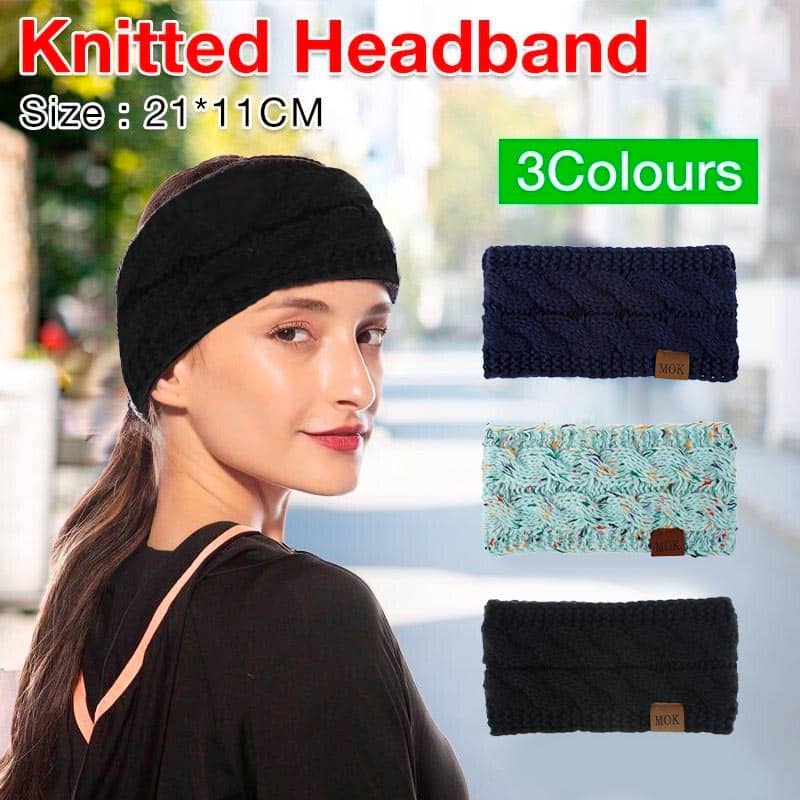 Winter Knitted Headband Ear Warmer for Women - Light Aqua Blue Speckled - view 2