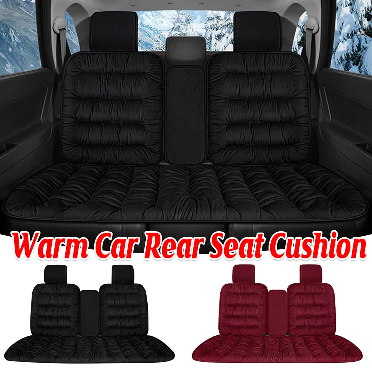 Winter Thick Warm Plush Car Seat Cover with Backrest Universal Fit for Rear Row - Red - view 2