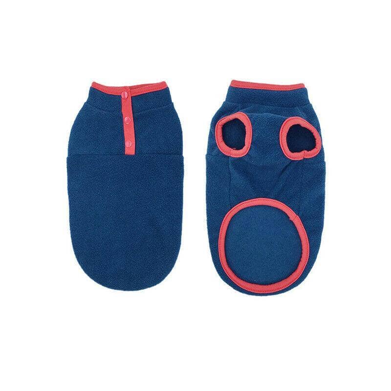Winter Warm Fleece Dog Jumper Vest - Blue with Red Trim, XL (Bust 56 cm, Length 39 cm)