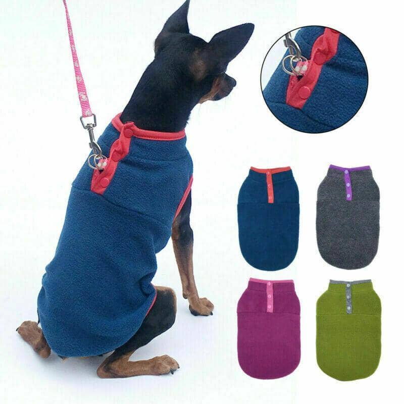 Winter Warm Fleece Dog Jumper Vest - Blue with Red Trim, XL (Bust 56 cm, Length 39 cm) - view 5