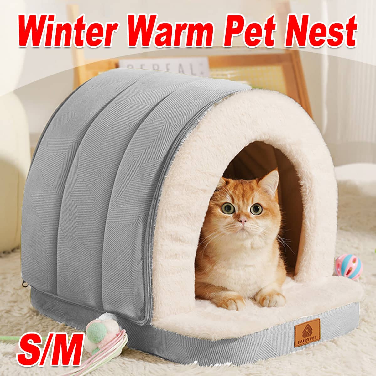 Winter Warm Pet Nest for Cats and Dogs, Three Sided Surround - Size S (46 x 37 x 40 cm) - view 2