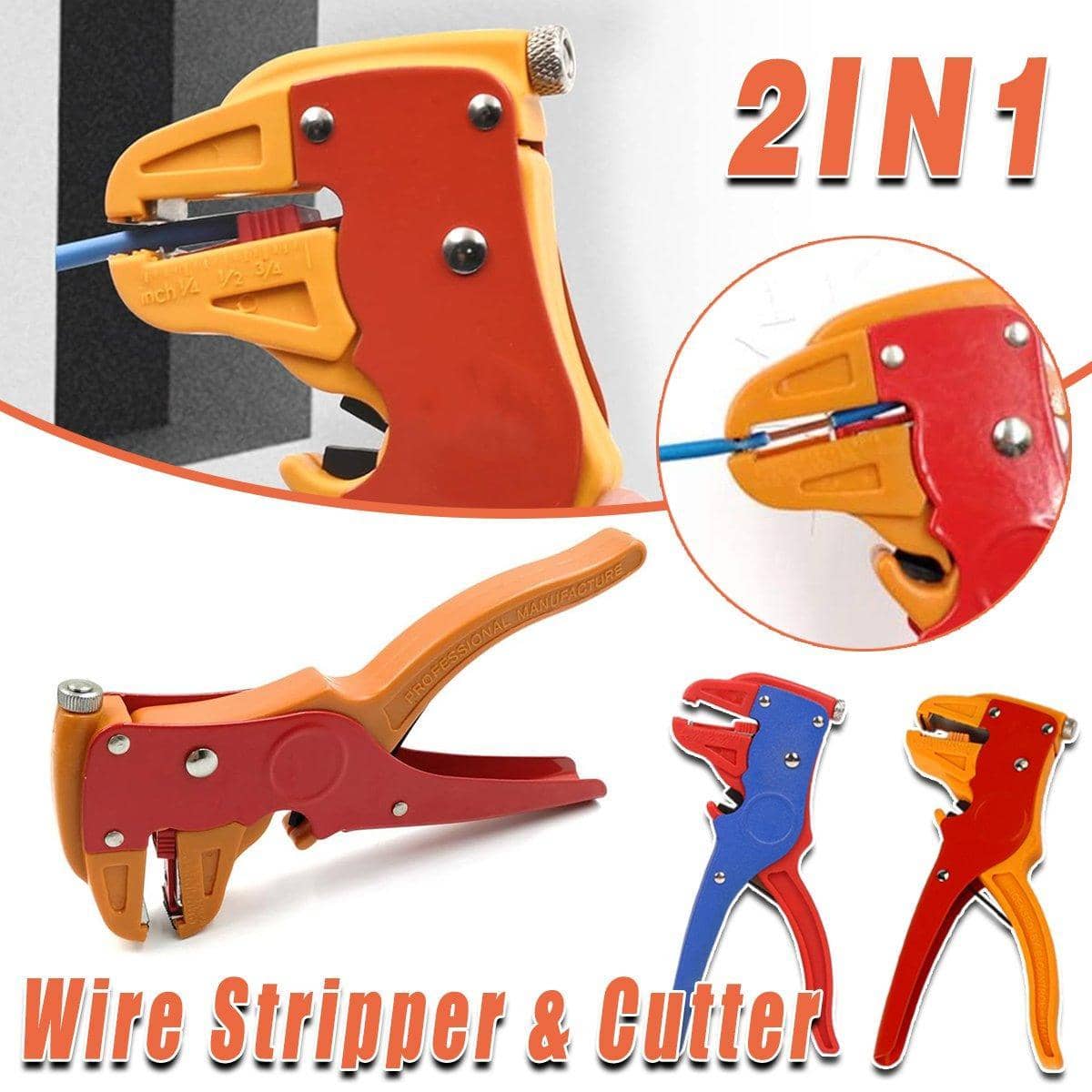 Wire Stripper and Crimping Pliers - Orange, 2-In-1 Duck Beak Tool - view 2