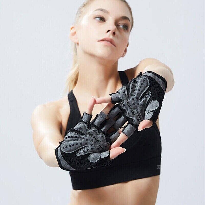 Women Fitness Gym Training Gloves Half Finger Gel Weight Lifting Gloves - Grey, Size L - view 5