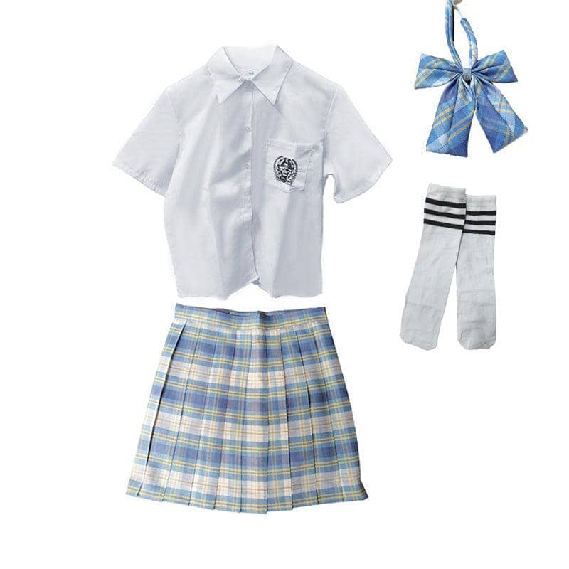 Women Pleated Plaid School Uniform Skirt - Size L (Bust 100 cm)