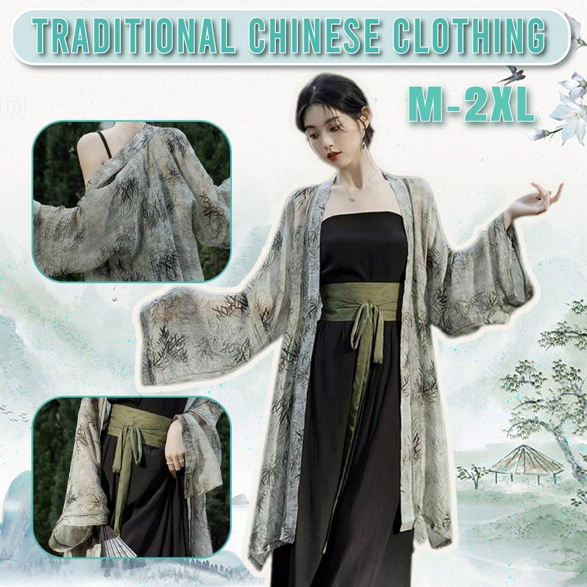 Women Summer Hanfu Two Piece Song Style Robe and Pants Set - Size L - view 2