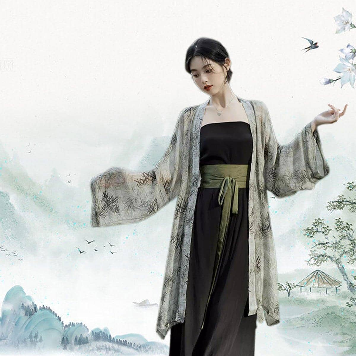 Women Summer Hanfu Two Piece Song Style Robe and Pants Set - Size L - view 3