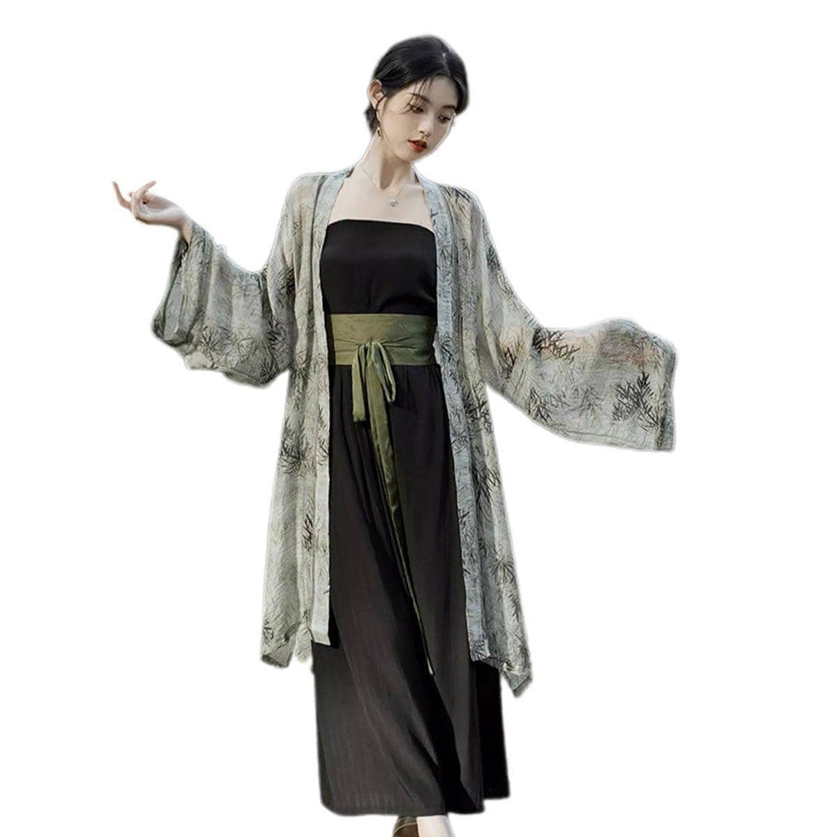 Women Summer Hanfu Two Piece Song Style Robe and Pants Set - Size XL