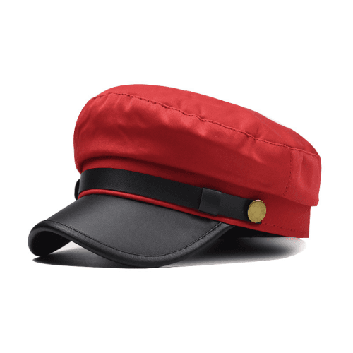 Women's Beret Cap with PU Leather Visor - Red