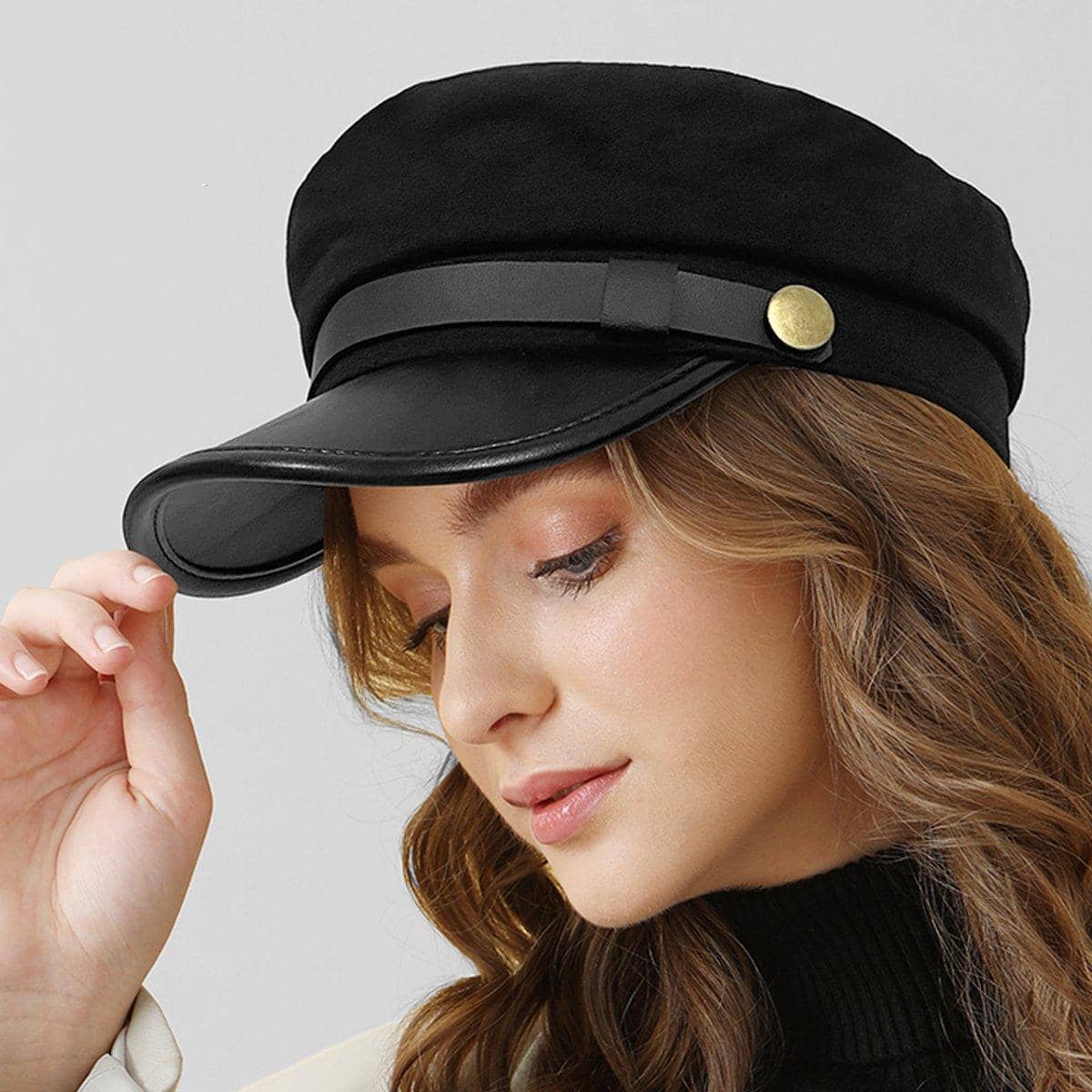 Women's Beret Cap with PU Leather Visor - Red - view 5