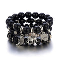 Women's Boho Beaded Charm Bracelet Set of 3 - Black