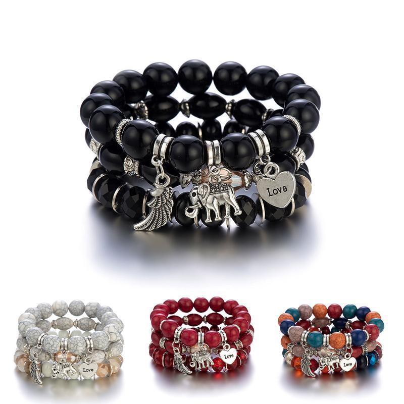 Women's Boho Beaded Charm Bracelet Set of 3 - Black - view 3