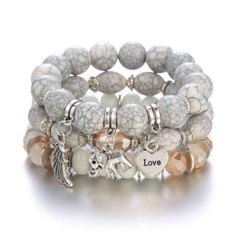Women's Boho Beaded Charm Bracelet Set of 3 - Light Grey
