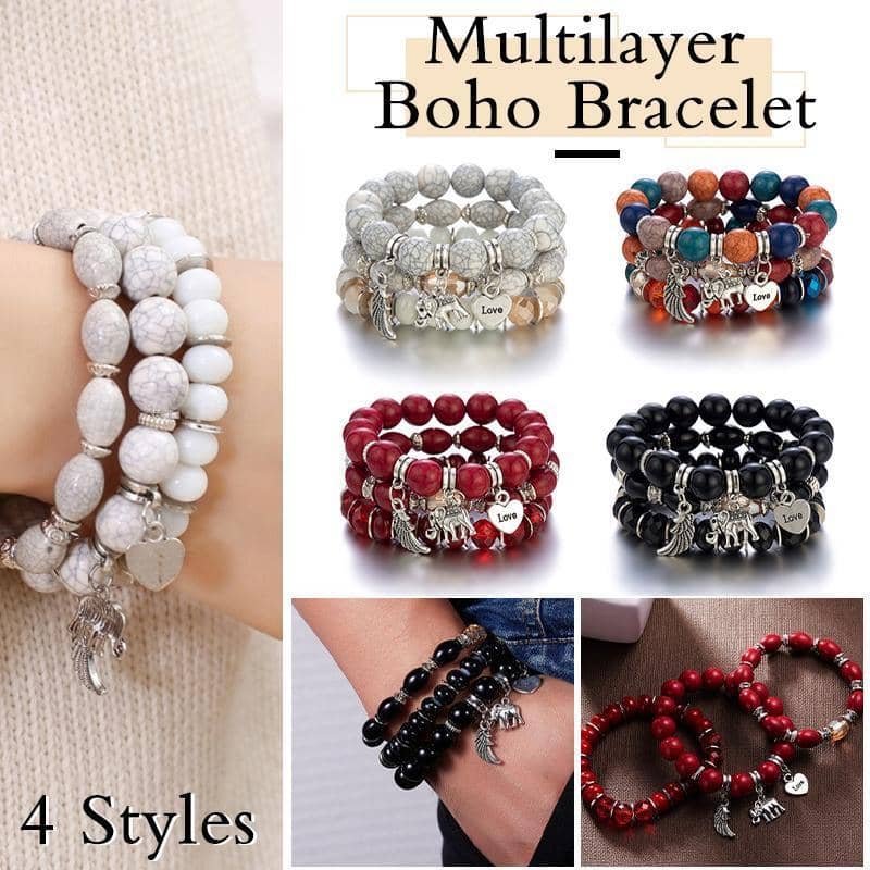 Women's Boho Beaded Charm Bracelet Set of 3 - Light Grey - view 2