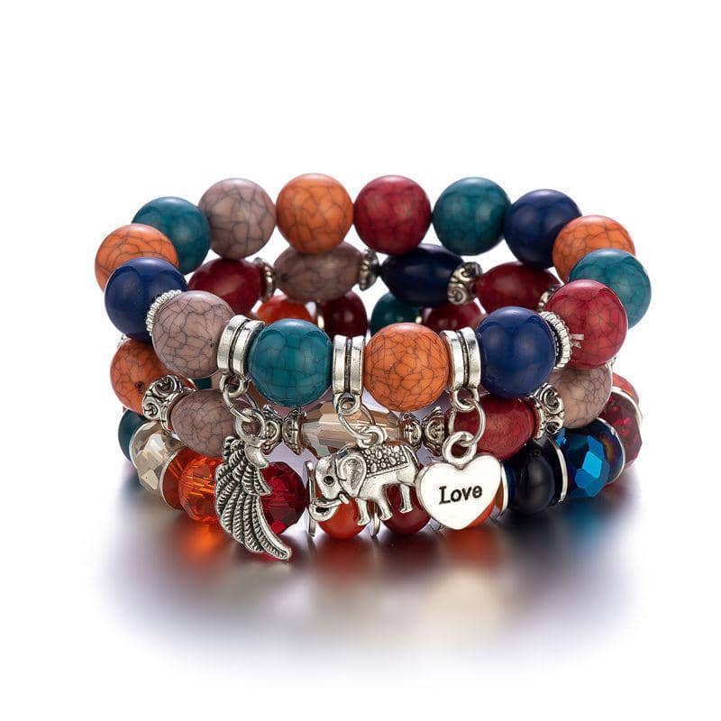Women's Boho Beaded Charm Bracelet Set of 3 - Multicolour