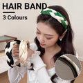 Women's Braided Fabric Headband, Wide Plaited Hair Band - Black and Cream - view 2