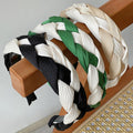 Women's Braided Fabric Headband, Wide Plaited Hair Band - Black and Cream - view 3