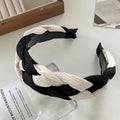 Women's Braided Fabric Headband, Wide Plaited Hair Band - Black and Cream - view 4