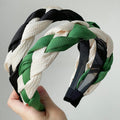 Women's Braided Fabric Headband, Wide Plaited Hair Band - Black and Cream - view 5