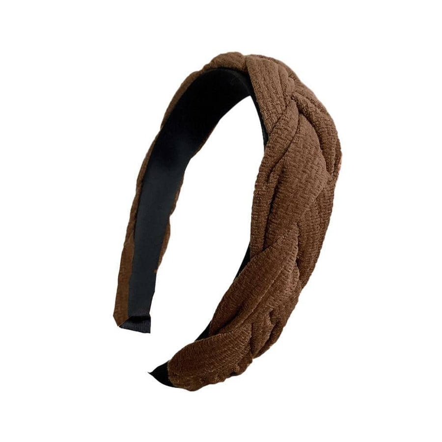 Women's Braided Plait Headband with Stretchy Fit - Coffee Brown