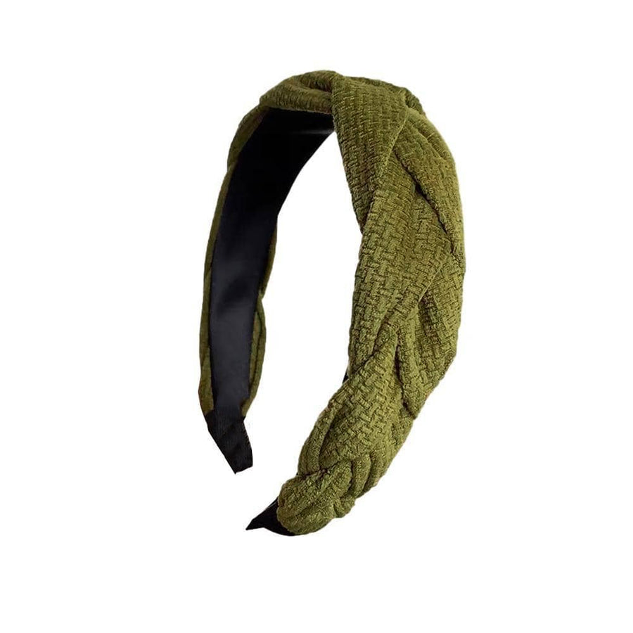 Women's Braided Plait Headband with Stretchy Fit - Olive Green