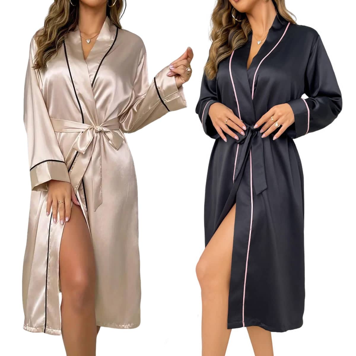 Women's Cardigan Bathrobe with Belt - Black, Size M (Bust 112 cm) - view 3