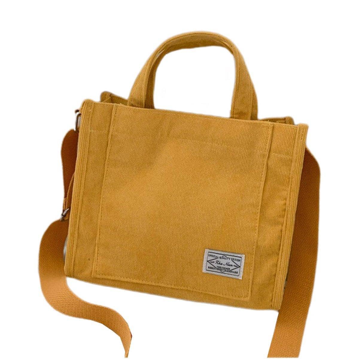 Women's Corduroy Small Square Shoulder Bag Crossbody Tote - Mustard Yellow