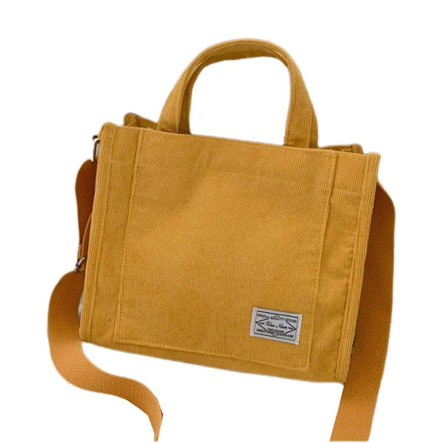 Women's Corduroy Small Square Shoulder Bag Crossbody Tote - Mustard Yellow