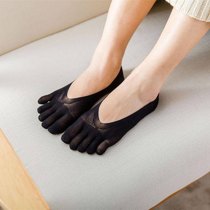 Women's Invisible Five Finger Toe Socks - Black, Pack of 3 Pairs