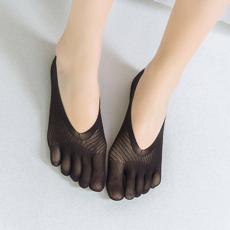 Women's Invisible Five Finger Toe Socks - Black, Pack of 6 Pairs