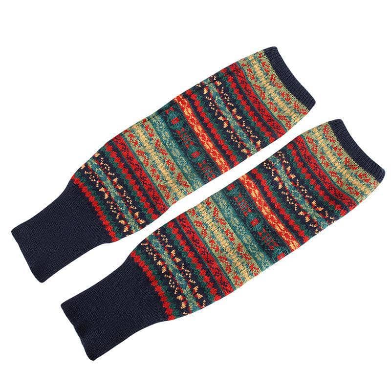 Women's Knitted Wool Leg Warmers, Knee Length - Navy