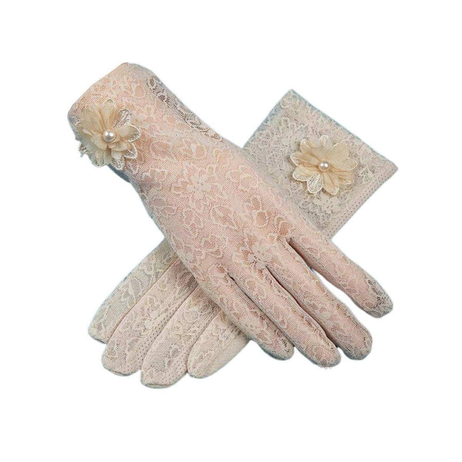 Women's Lace Sun Protection Gloves with Touchscreen Fingertips - Beige